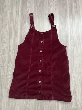 Celebrity Pink Burgundy Corduroy Pinafore Overall Mini Dress Women’s Size Medium